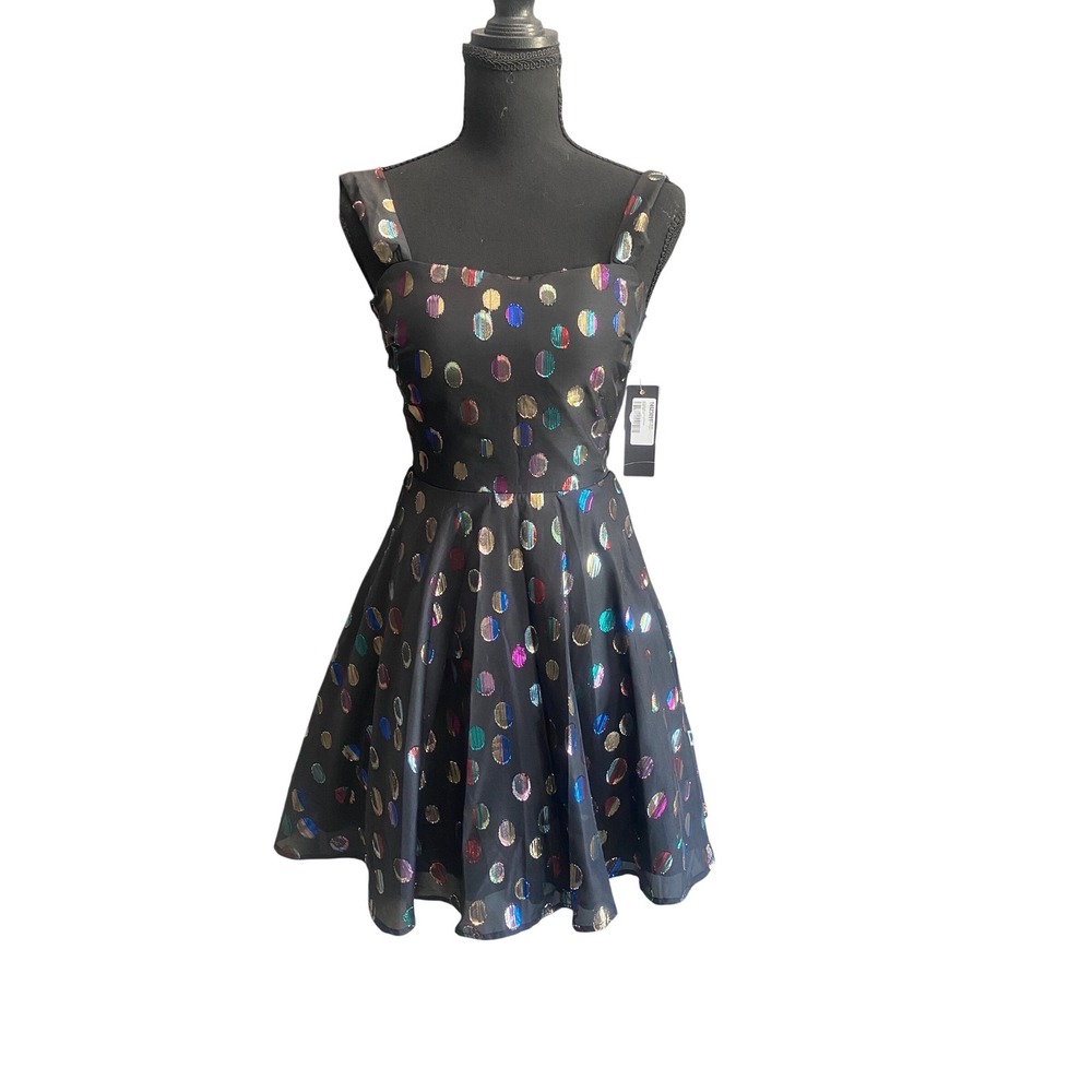 City Studio Black Multicolor Metallic‎ Polka Dot Party Dress Size 1/2 NEW